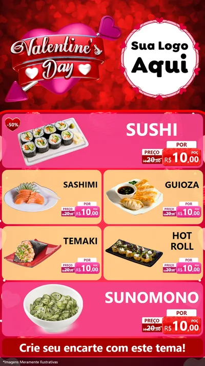 Modelo de TV para TV Vertical com o tema Valentine's Day para Comida japonesa