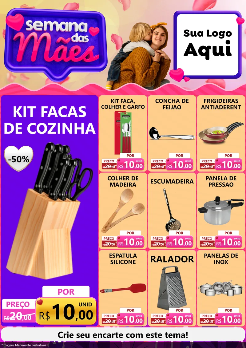 Modelo de Encarte para Encarte A4 Vertical com o tema Semana das Mães para Utilidades Domésticas