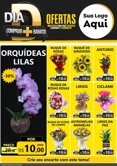 Modelo de Encarte para Encarte A4 Vertical com o tema Dia D Mais Economia para Floricultura e jardim