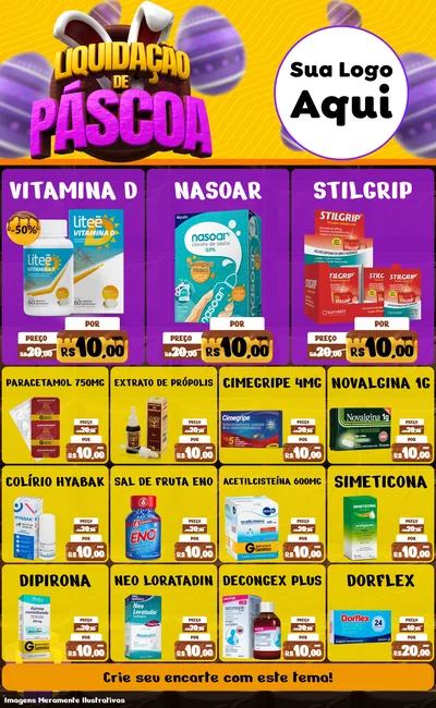 Modelo de Encarte para Encarte Grande com o tema Liquidação de Páscoa para Farmácia