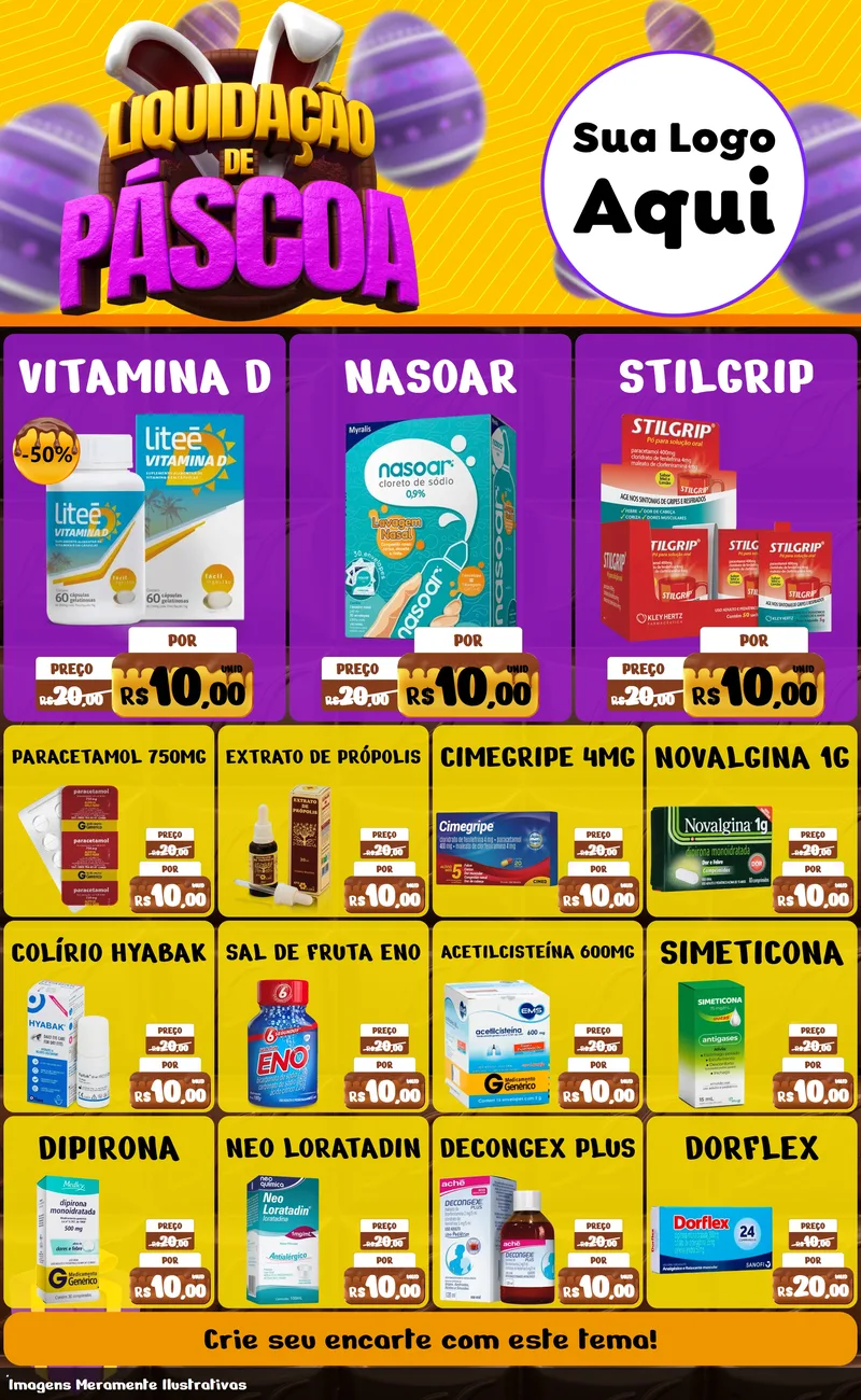 Modelo de Encarte para Encarte Grande com o tema Liquidação de Páscoa para Farmácia