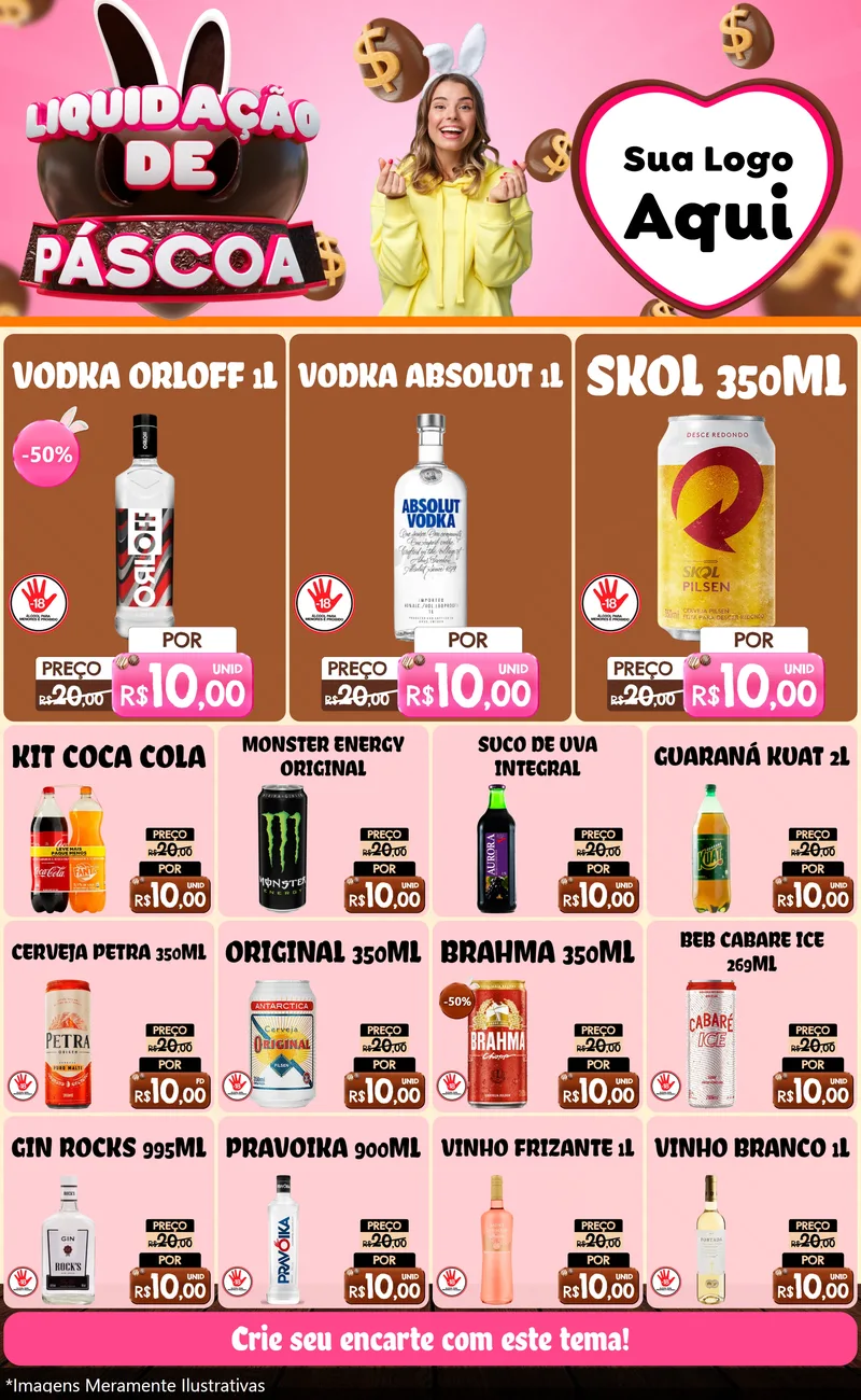 Modelo de Encarte para Encarte Grande com o tema Liquidação de Páscoa para Distribuidora de bebidas