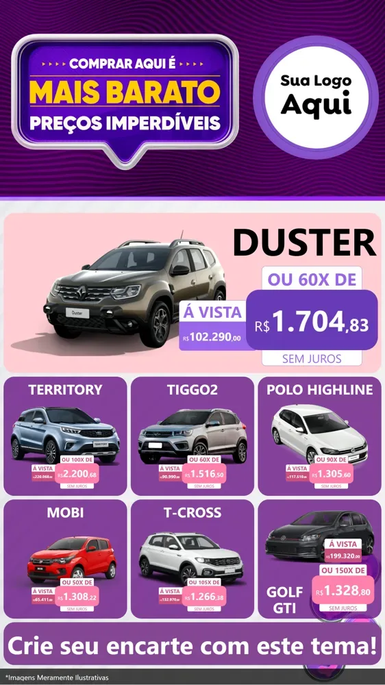 Modelo de Rede Social para Stories com o tema Mais Barato para Concessionaria de Carros