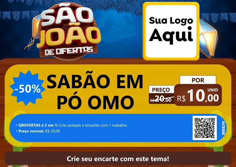 Modelo de Cartaz para Cartaz A4 Horizontal com o tema São João Ofertas Imbatíveis! - Junina para Produtos de Limpeza