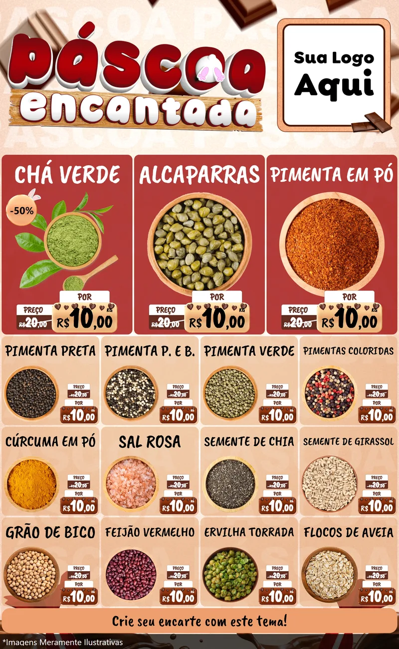 Modelo de Encarte para Encarte Grande com o tema Páscoa Encantada para Produtos Naturais