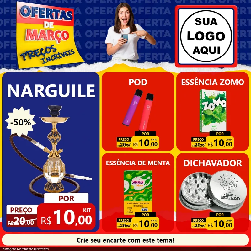 Modelo de Rede Social para Feed Facebook com o tema Ofertas de Março - Preços Incríveis para Tabacaria