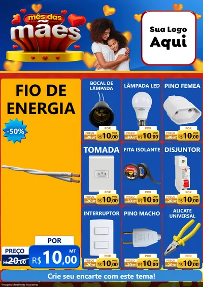 Modelo de Encarte para Encarte A4 Vertical com o tema Mês das Mães para Materiais Elétricos