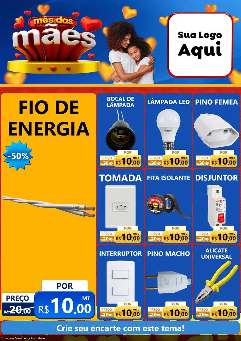Modelo de Encarte para Encarte A4 Vertical com o tema Mês das Mães para Materiais Elétricos