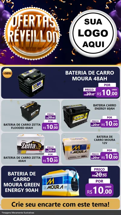 Modelo de TV para TV Vertical com o tema Ofertas de Réveillon para Baterias Elétricas