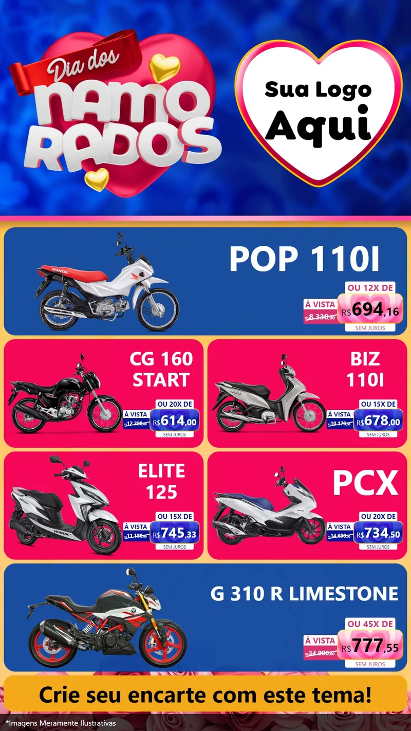 Modelo de TV para TV Vertical com o tema Dia dos namorados para Concessionaria de Motos