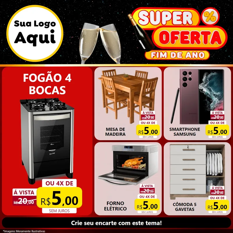 Modelo de Rede Social para Feed Facebook com o tema Super Oferta Fim de Ano para Móveis e Eletro