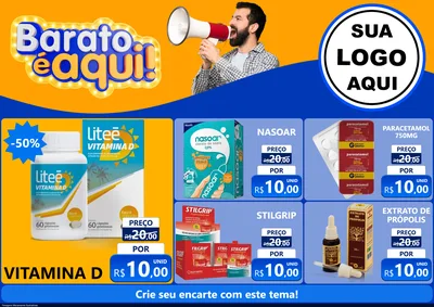 Modelo de Encarte para Encarte A4 Horizontal com o tema Barato é aqui para Farmácia