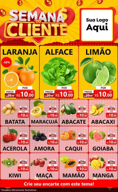 Modelo de Encarte para Encarte Grande com o tema Semana do Cliente para Hortifrúti