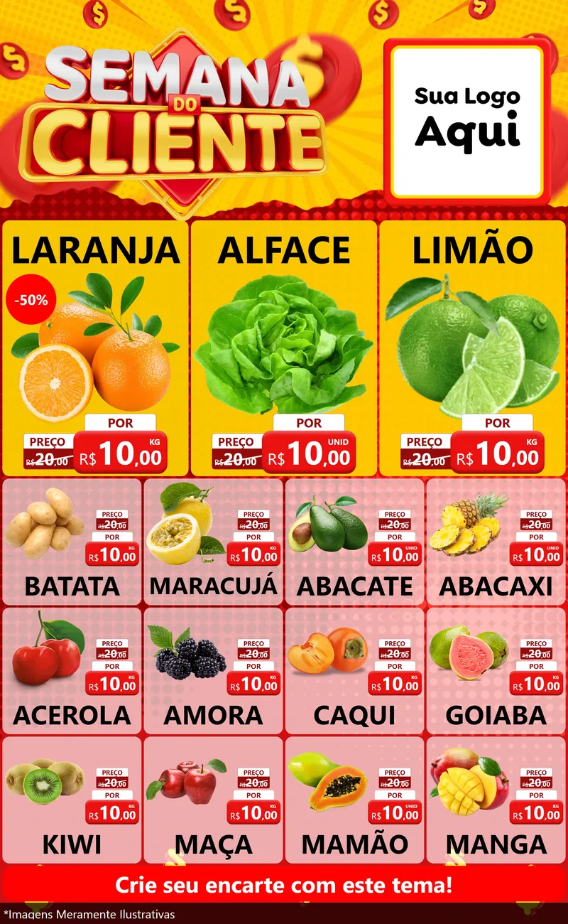 Modelo de Encarte para Encarte Grande com o tema Semana do Cliente para Hortifrúti