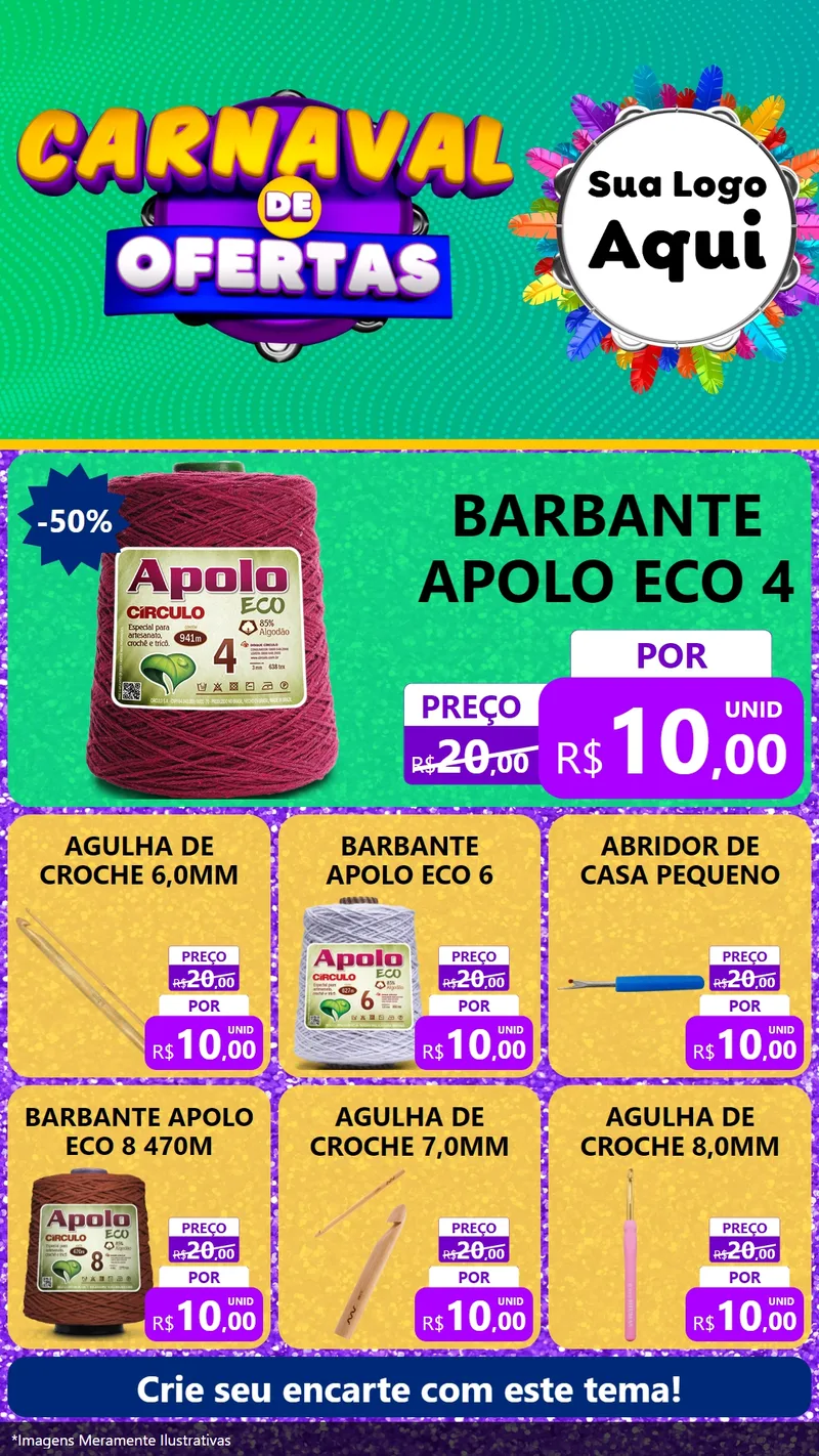 Modelo de Rede Social para Stories com o tema Carnaval de Ofertas para Armarinho e Aviamentos
