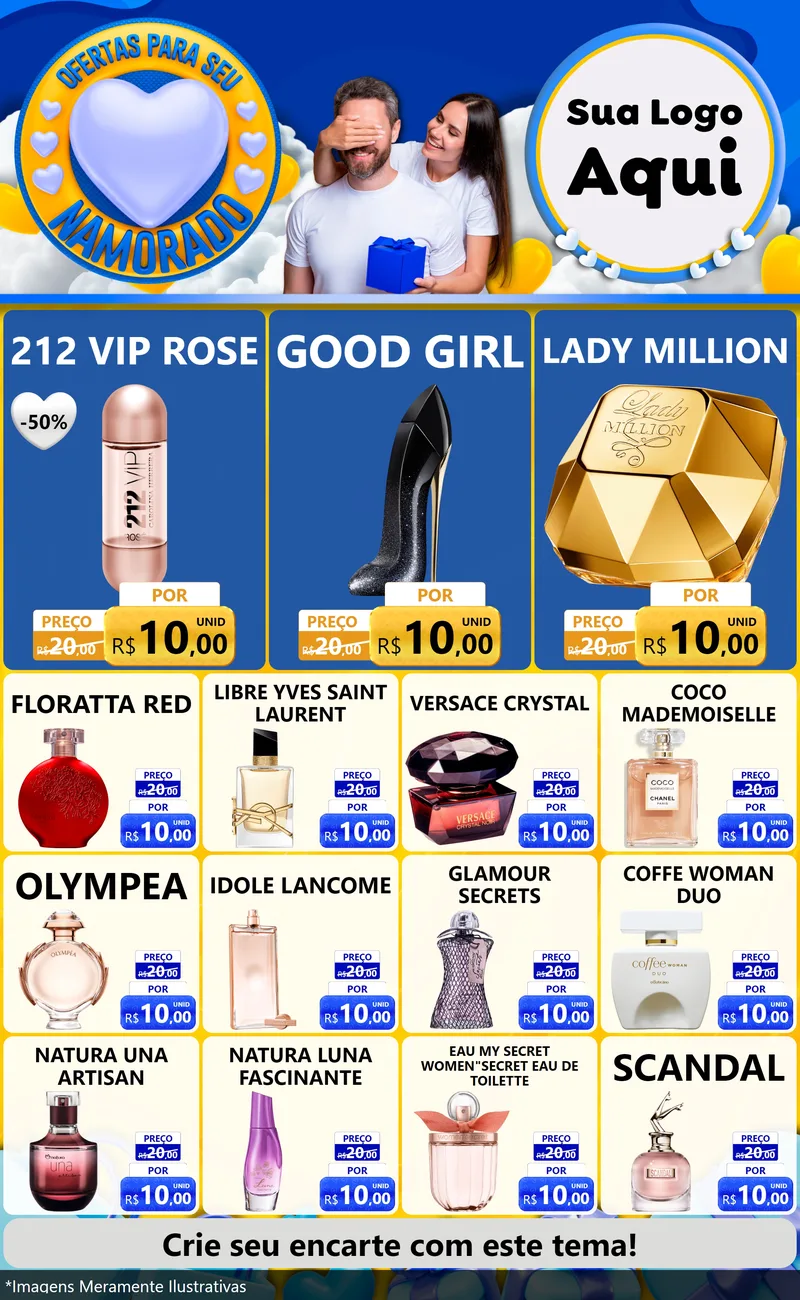 Modelo de Encarte para Encarte Grande com o tema Ofertas Para Seu Namorado para Perfumes