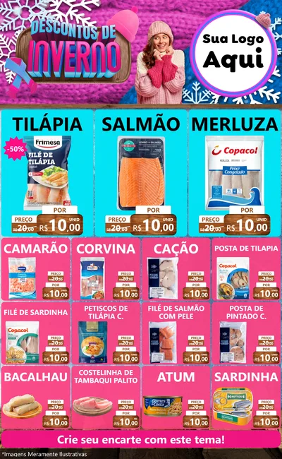 Modelo de Encarte para Encarte Grande com o tema Descontos de Inverno para Peixaria