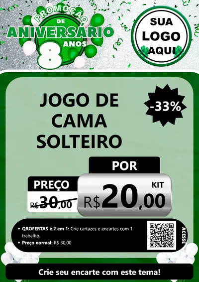 Modelo de Cartaz para Cartaz A4 Vertical com o tema Promoção de Aniversário - 8 Anos para Cama, Mesa e Banho
