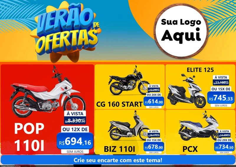 Modelo de Encarte para Encarte A4 Horizontal com o tema Verão de Ofertas para Concessionaria de Motos