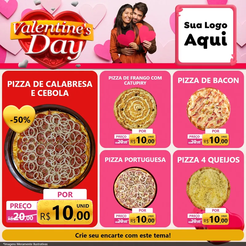 Modelo de Rede Social para Feed Facebook com o tema Valentine's Day para Pizzaria