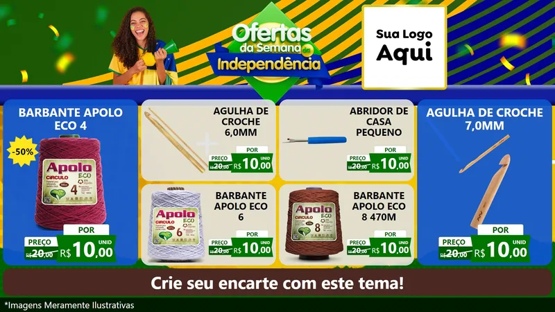 Modelo de TV para TV Horizontal com o tema Ofertas da Semana da Independência para Armarinho e Aviamentos