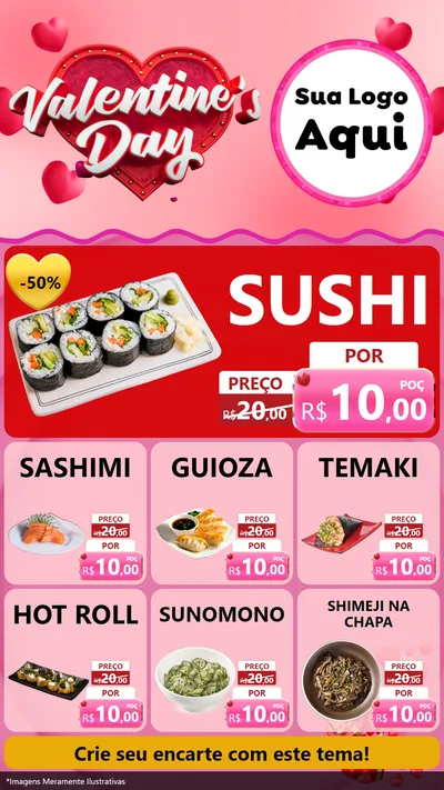 Modelo de Rede Social para Stories com o tema Valentine's Day para Comida japonesa