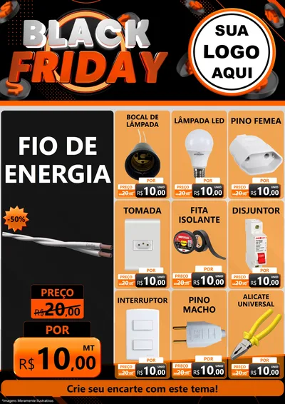 Modelo de Encarte para Encarte A4 Vertical com o tema Black Friday para Materiais Elétricos