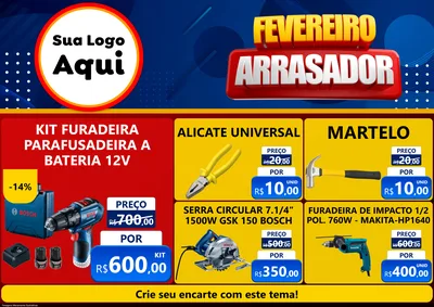 Modelo de Encarte para Encarte A4 Horizontal com o tema Fevereiro Arrasador para Maquinas e Ferramentas