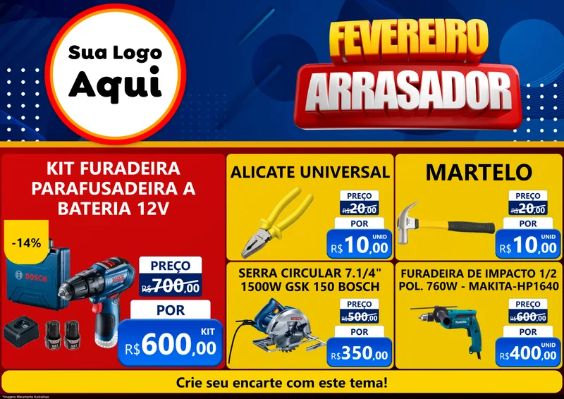 Modelo de Encarte para Encarte A4 Horizontal com o tema Fevereiro Arrasador para Maquinas e Ferramentas