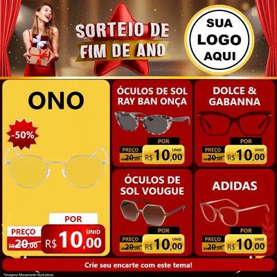 Modelo de Rede Social para Feed Facebook com o tema Sorteio de Fim de Ano para Óticas