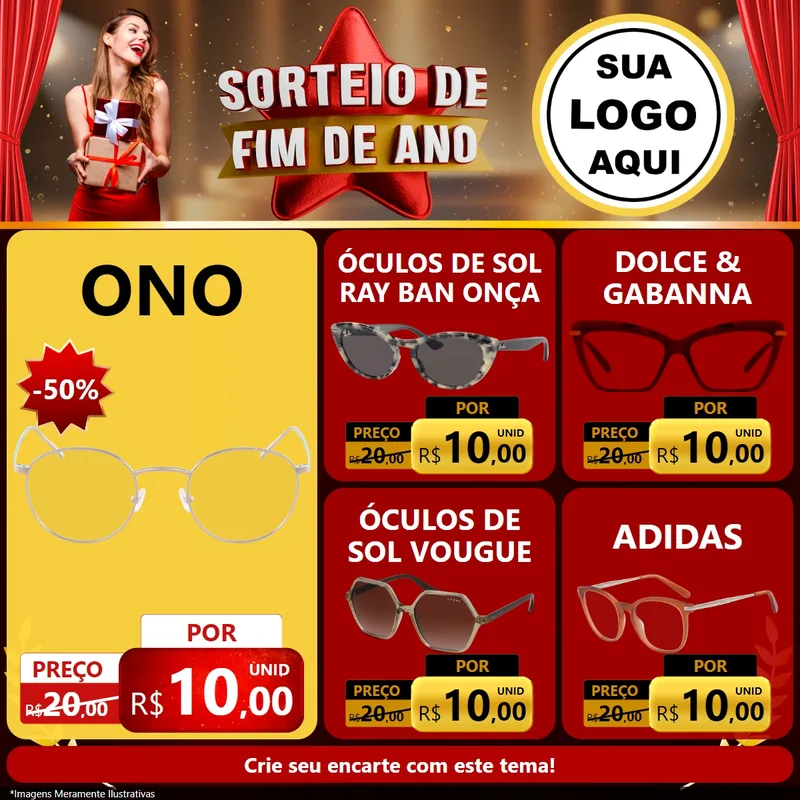 Modelo de Rede Social para Feed Facebook com o tema Sorteio de Fim de Ano para Óticas