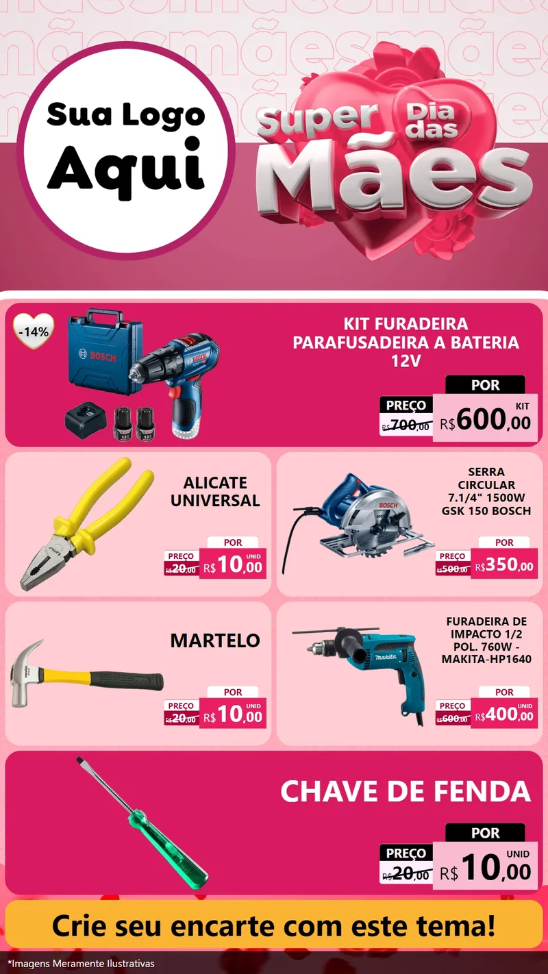 Modelo de TV para TV Vertical com o tema Super Dia Das Mães para Maquinas e Ferramentas