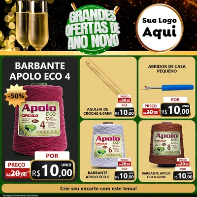 Modelo de Rede Social para Feed Facebook com o tema Grandes Ofertas de Ano Novo para Armarinho e Aviamentos