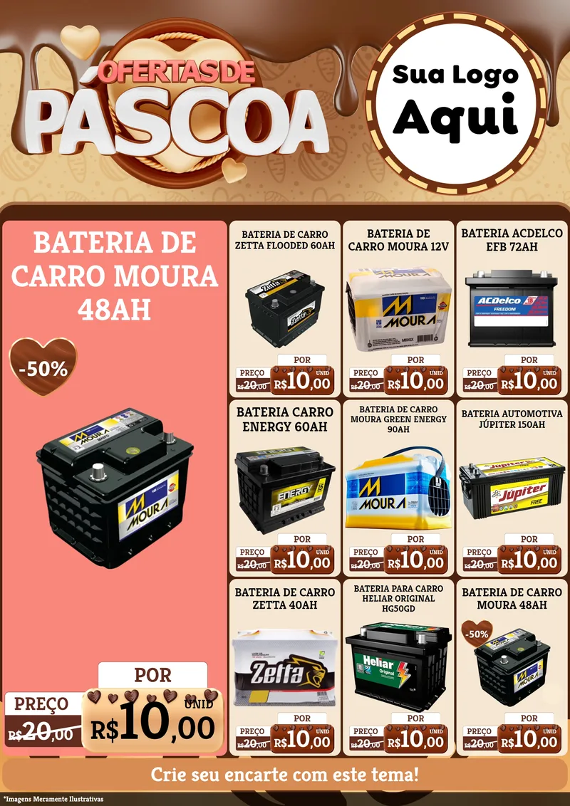 Modelo de Encarte para Encarte A4 Vertical com o tema Ofertas de Páscoa para Baterias Elétricas