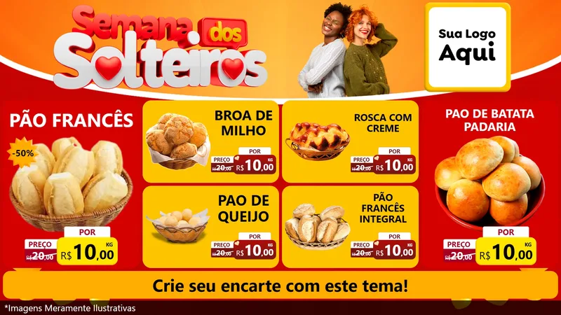 Modelo de TV para TV Horizontal com o tema Semana dos Solteiros para Padaria