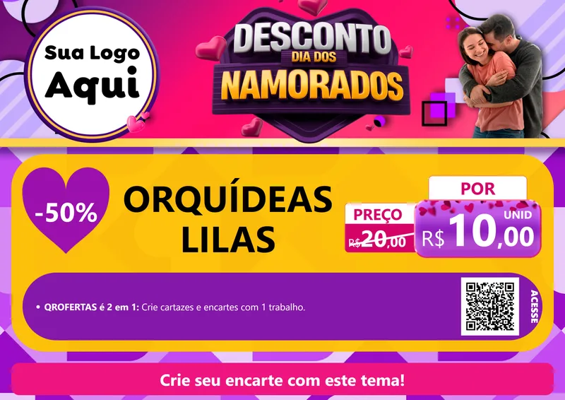 Modelo de Cartaz para Cartaz A4 Horizontal com o tema Desconto Dia dos Namorados para Floricultura e jardim