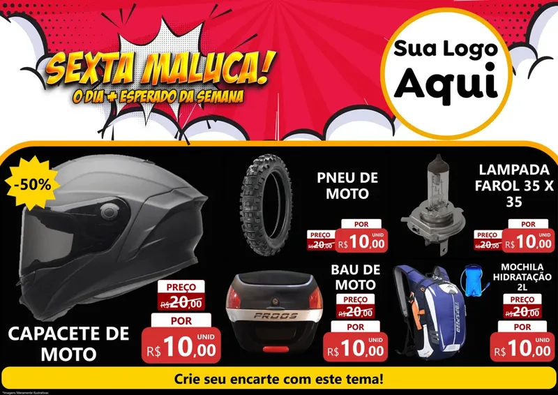 Modelo de Encarte para Encarte A4 Horizontal com o tema Sexta Maluca! para Moto peças