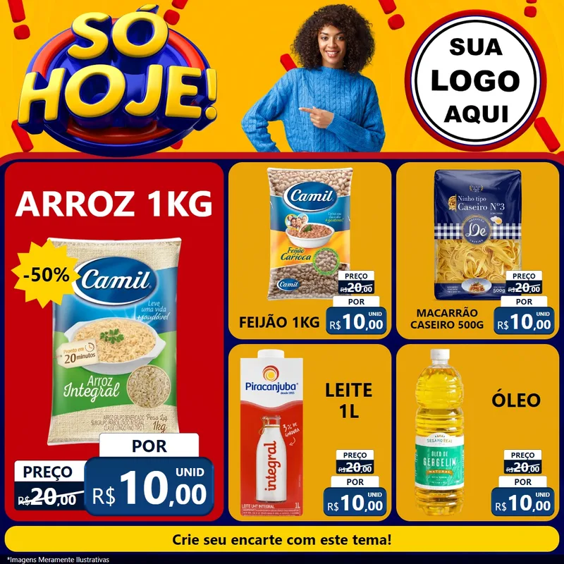 Modelo de Rede Social para Feed Facebook com o tema Só Hoje! para Supermercado