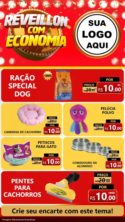 Modelo de TV para TV Vertical com o tema Réveillon com Economia para Pet Shop