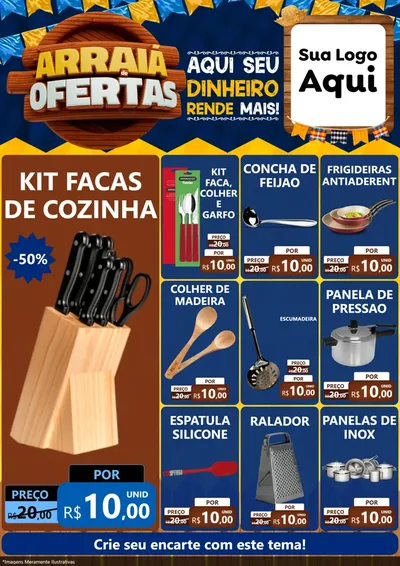 Modelo de Encarte para Encarte A4 Vertical com o tema Arraiá de Ofertas - Junina para Utilidades Domésticas