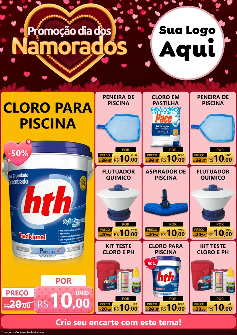 Modelo de Encarte para Encarte A4 Vertical com o tema Promoção Dia Dos Namorados para Produtos para Piscina