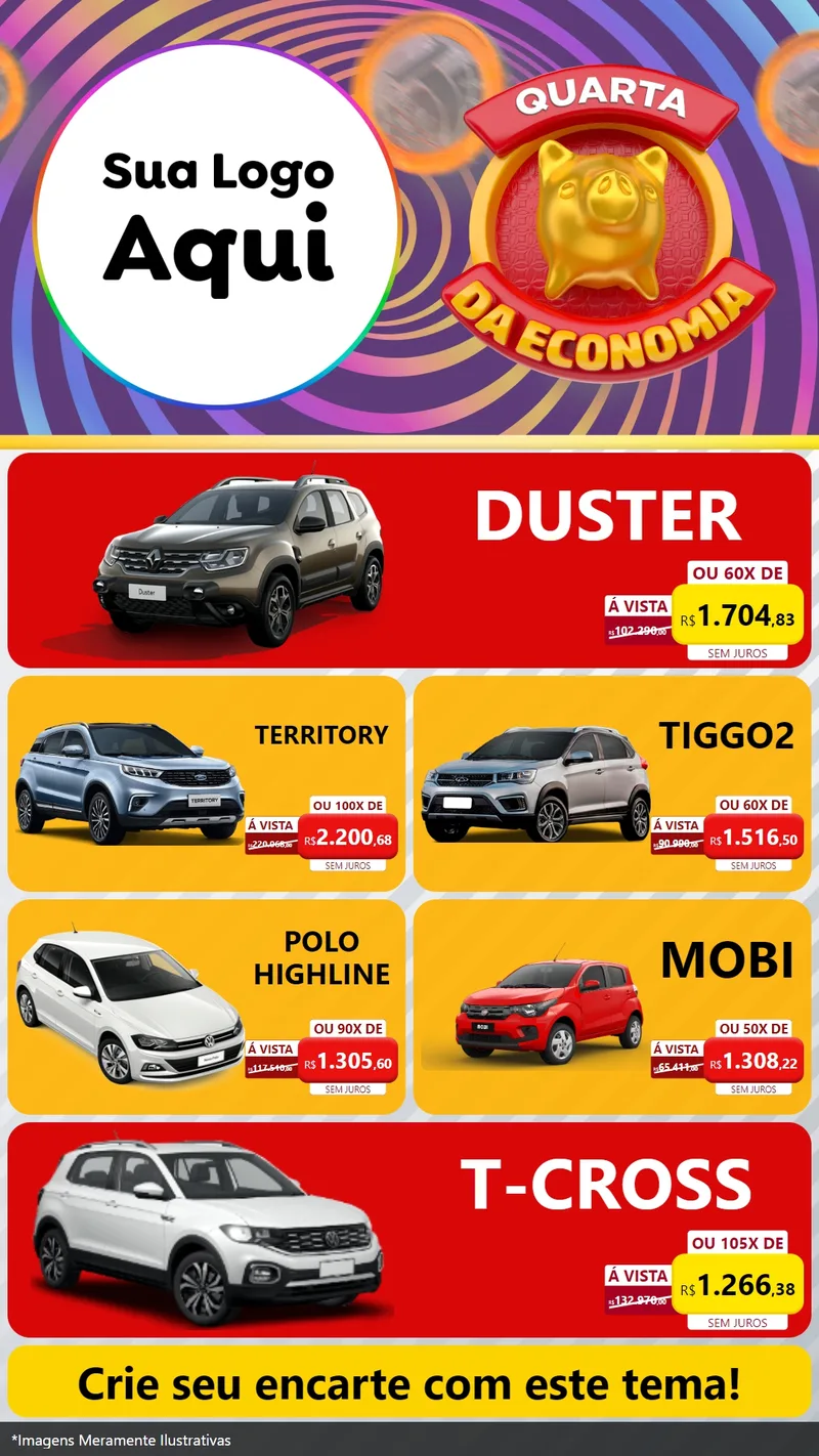 Modelo de TV para TV Vertical com o tema Quarta da Economia para Concessionaria de Carros