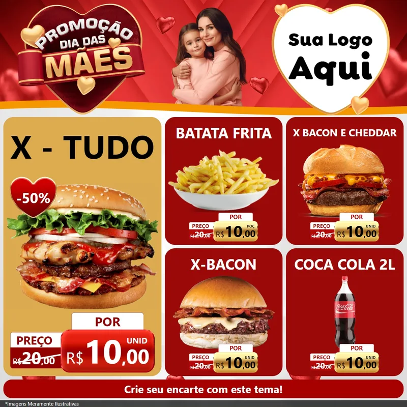 Modelo de Rede Social para Feed Facebook com o tema Promoção Dia das Mães para Hamburgueria