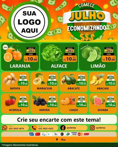 Modelo de Rede Social para Feed Instagram com o tema Comece Julho Economizando para Hortifrúti