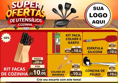 Modelo de Encarte para Encarte A4 Horizontal com o tema Super Ofertas de Utensílios - Cozinha para Utilidades Domésticas