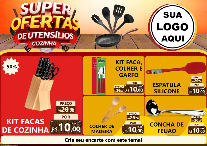 Modelo de Encarte para Encarte A4 Horizontal com o tema Super Ofertas de Utensílios - Cozinha para Utilidades Domésticas