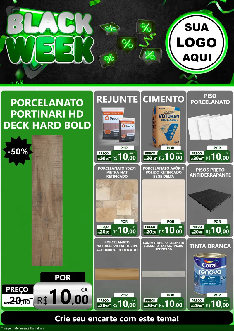 Modelo de Encarte para Encarte A4 Vertical com o tema Black Week para Pisos e revestimentos