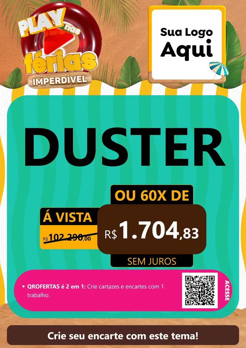 Modelo de Cartaz para Cartaz A4 Vertical com o tema Play Nas Férias Imperdível para Concessionaria de Carros