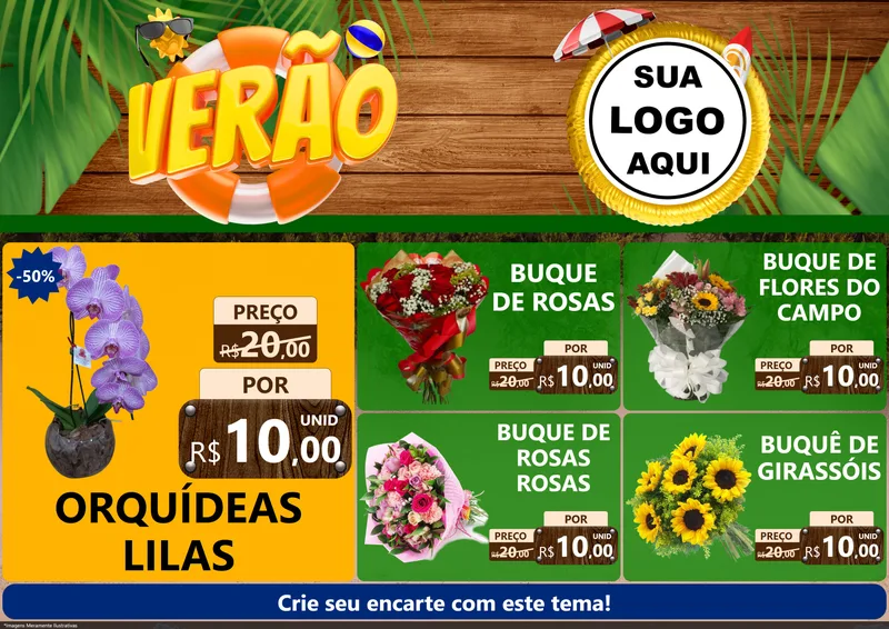 Modelo de Encarte para Encarte A4 Horizontal com o tema Verão para Floricultura e jardim