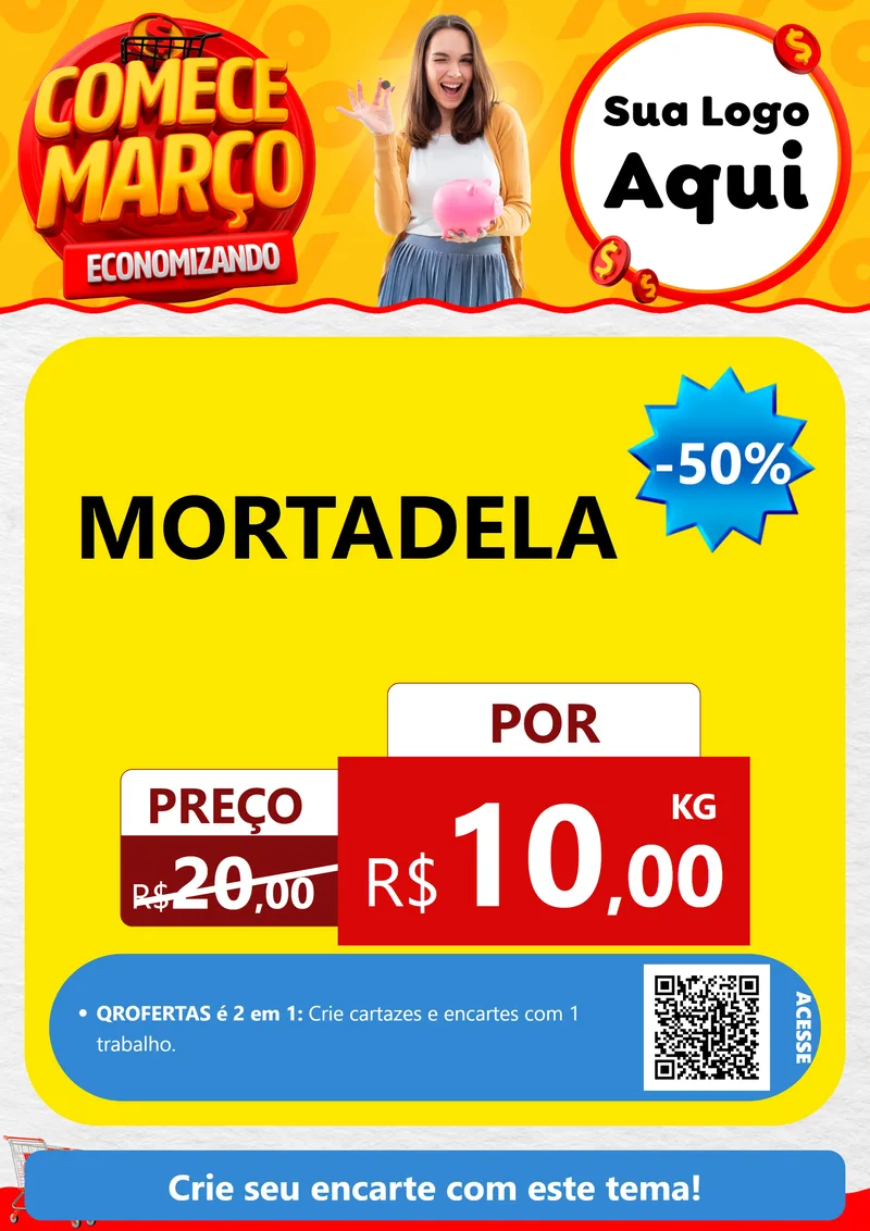 Modelo de Cartaz para Cartaz A4 Vertical com o tema Comece Março Economizando para Frios e Laticínios